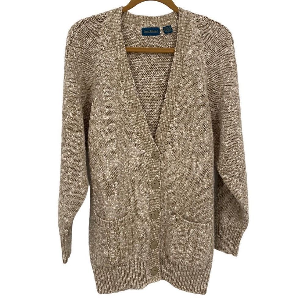 Carroll Reed Vintage Linen Cotton Blend Cardigan Grandpa Sweater Tan Medium‎